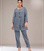 Grey faux georgette readymade 2 piece set with embroidery work-Free size Stitched