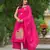 Floral embroidered pink round neck pure cotton kurta set with trouser & dupatta