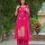 Floral embroidered pink round neck pure cotton kurta set with trouser & dupatta