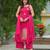 Floral embroidered pink round neck pure cotton kurta set with trouser & dupatta
