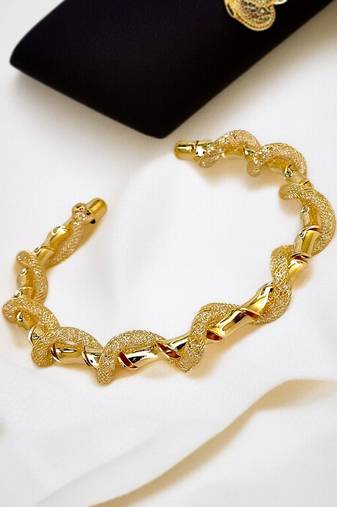 Gold plated twisted spring cuff adjustable bracelet
