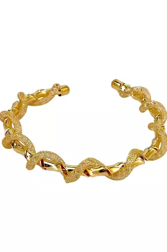 Gold plated twisted spring cuff adjustable bracelet
