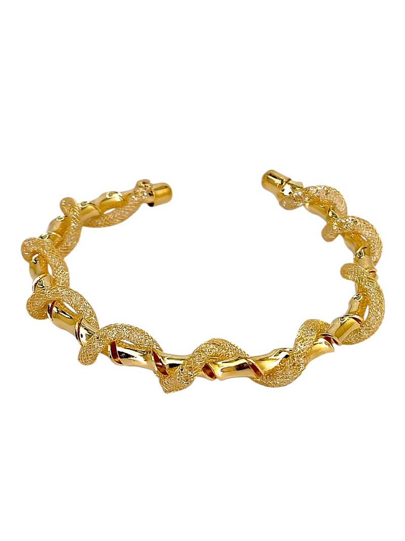 Gold plated twisted spring cuff adjustable bracelet