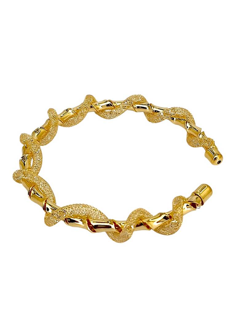 Gold plated twisted spring cuff adjustable bracelet
