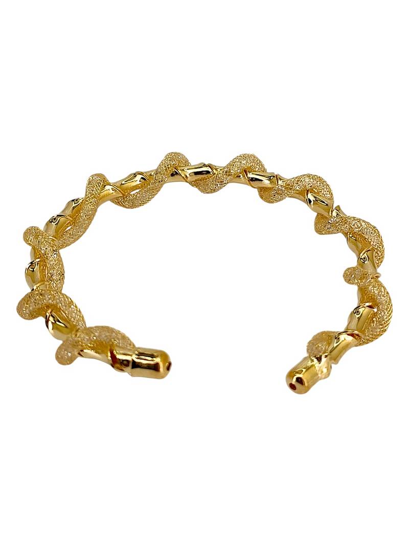 Gold plated twisted spring cuff adjustable bracelet