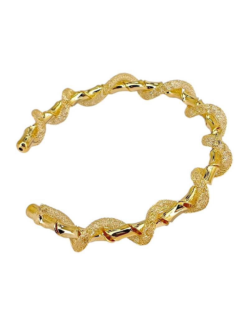 Gold plated twisted spring cuff adjustable bracelet