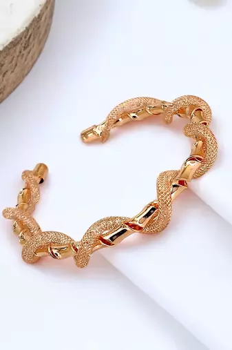 Rose gold plated twisted spring cuff adjustable bracelet