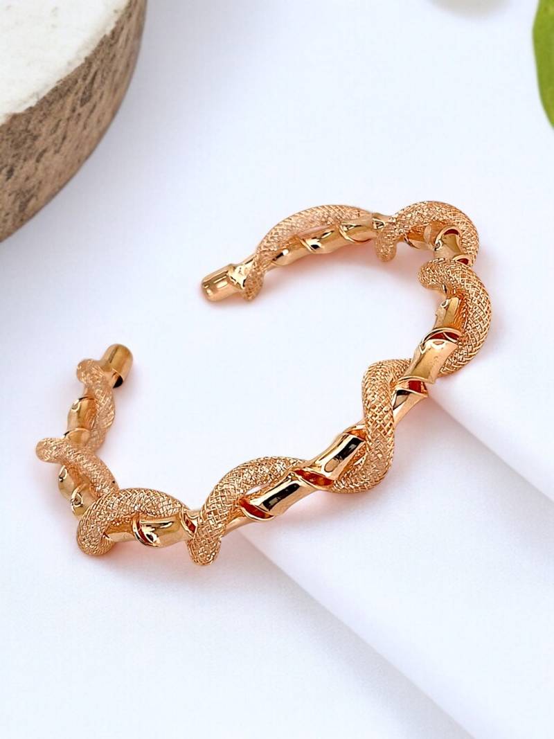 Rose gold plated twisted spring cuff adjustable bracelet
