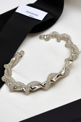 Silver plated twisted spring cuff adjustable bracelet