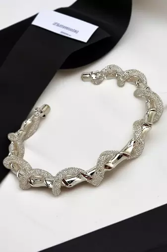 Silver plated twisted spring cuff adjustable bracelet