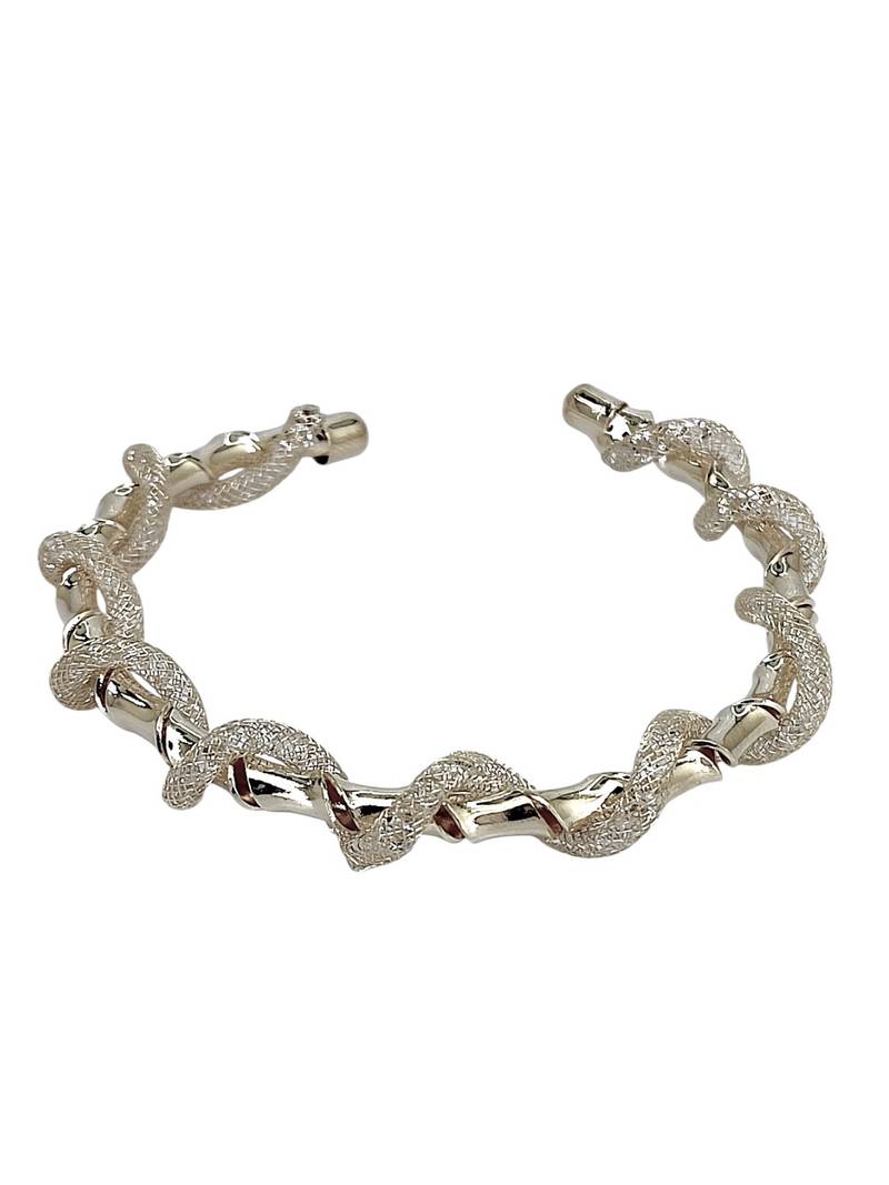 Silver plated twisted spring cuff adjustable bracelet