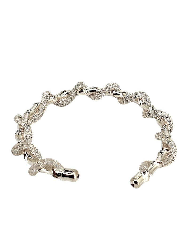 Silver plated twisted spring cuff adjustable bracelet