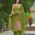 Floral embroidered green round neck pure cotton kurta set with trouser & dupatta