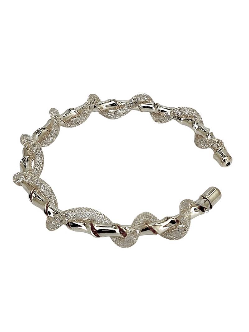 Silver plated twisted spring cuff adjustable bracelet