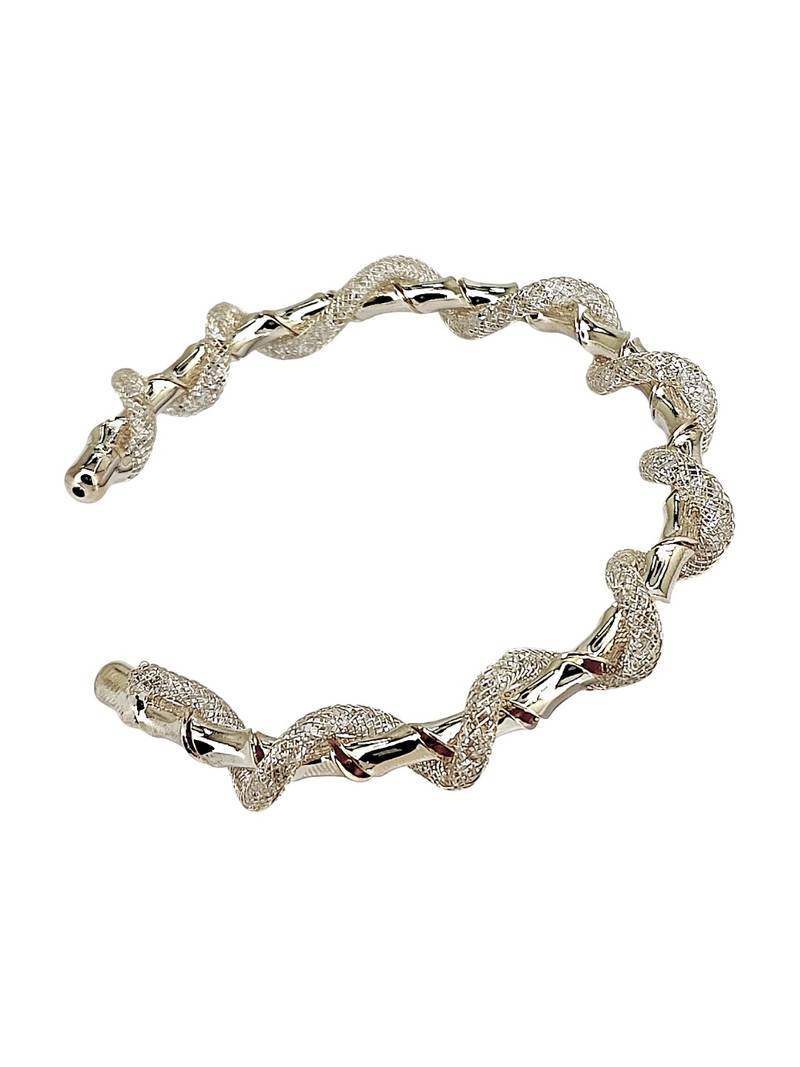 Silver plated twisted spring cuff adjustable bracelet