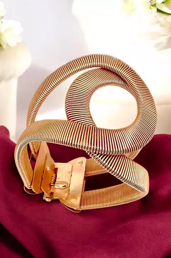 Gold plated coil design cuff adjustable bracelet