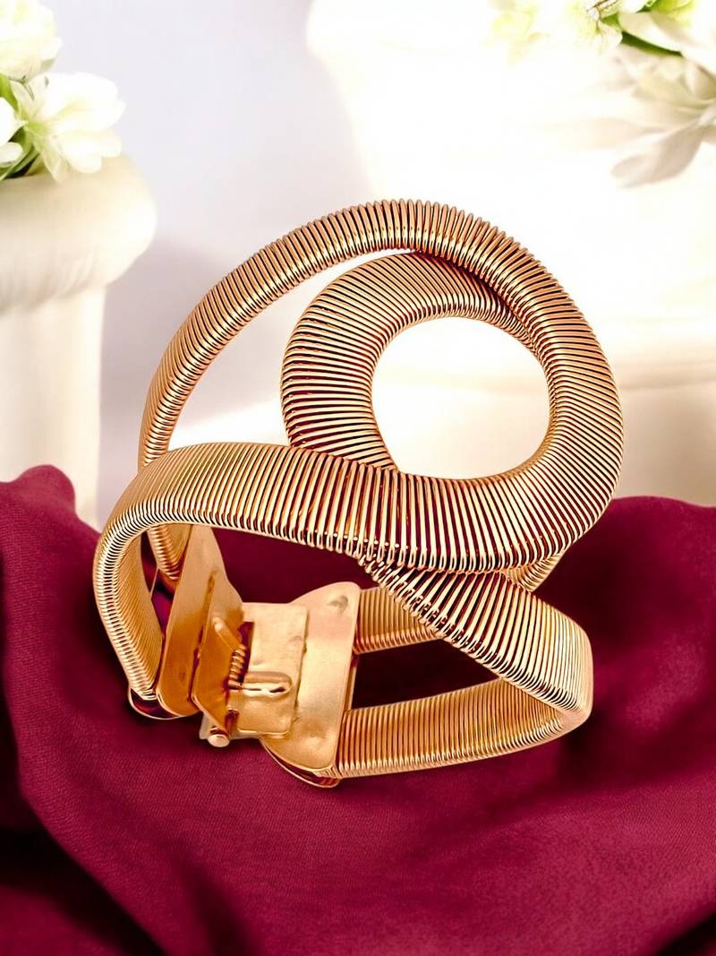 Gold plated coil design cuff adjustable bracelet