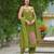 Floral embroidered green round neck pure cotton kurta set with trouser & dupatta