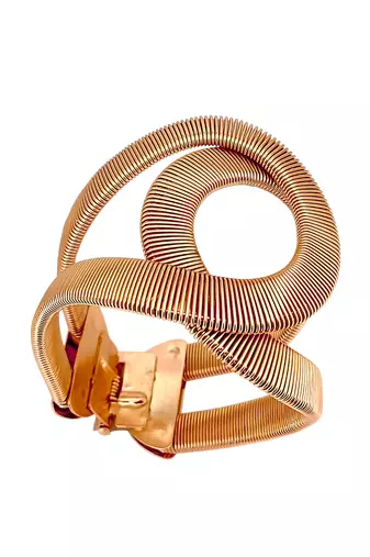 Gold plated coil design cuff adjustable bracelet