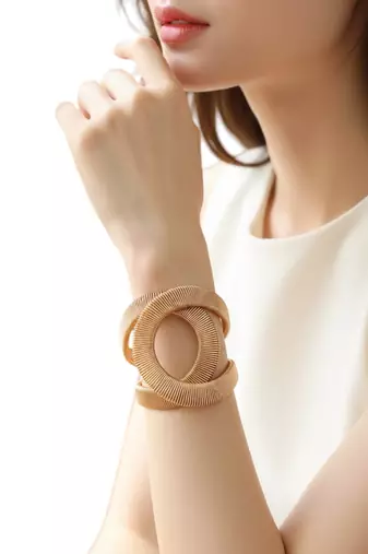 Gold plated coil design cuff adjustable bracelet