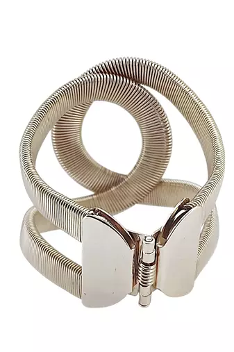Silver plated coil design cuff adjustable bracelet
