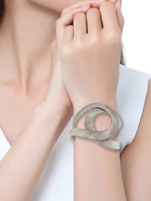 Silver plated coil design cuff adjustable bracelet 5