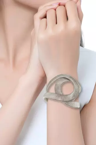 Silver plated coil design cuff adjustable bracelet