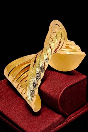 Gold plated spiral twist adjustable cuff bracelet