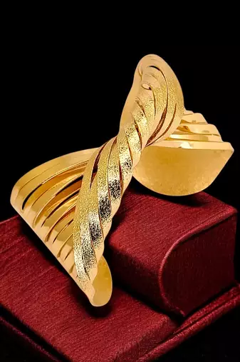 Gold plated spiral twist adjustable cuff bracelet