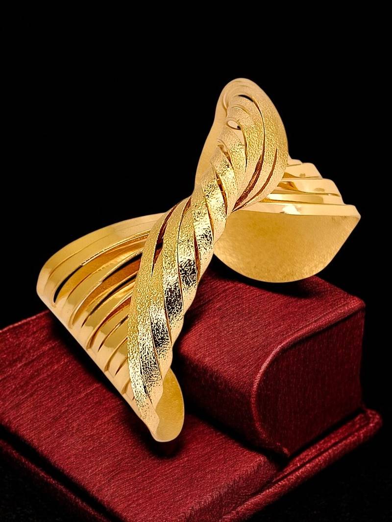 Gold plated spiral twist adjustable cuff bracelet