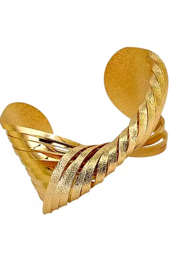 Gold plated spiral twist adjustable cuff bracelet