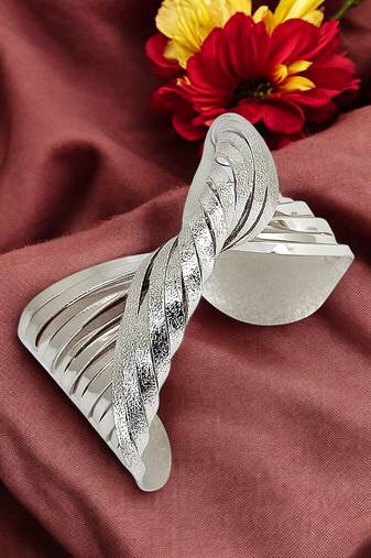 Silver plated spiral twist adjustable cuff bracelet