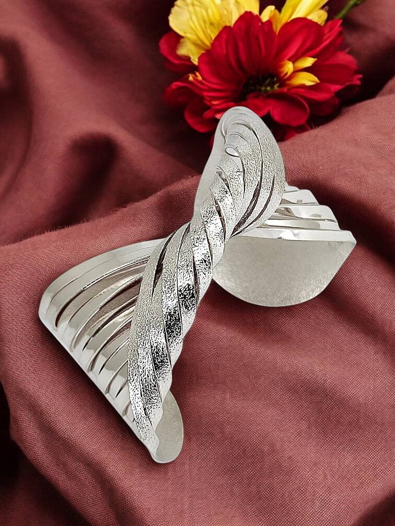 Silver plated spiral twist adjustable cuff bracelet