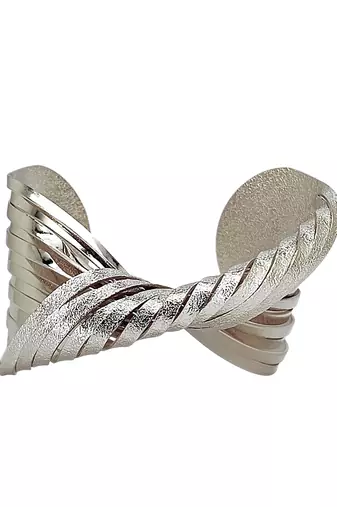 Silver plated spiral twist adjustable cuff bracelet