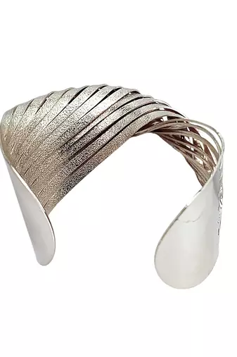 Silver plated spiral twist adjustable cuff bracelet