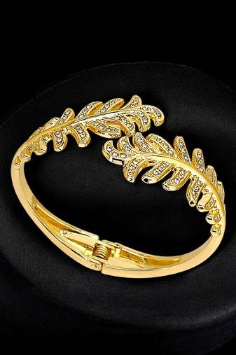Gold plated leaf cz hinge cuff bracelet