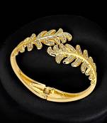 Gold plated leaf cz hinge cuff bracelet