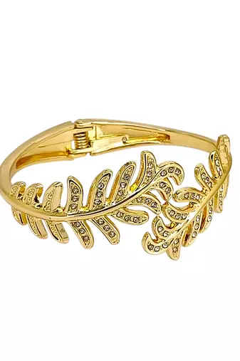 Gold plated leaf cz hinge cuff bracelet