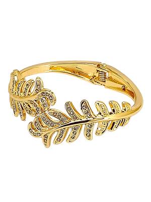 Gold plated leaf cz hinge cuff bracelet 3
