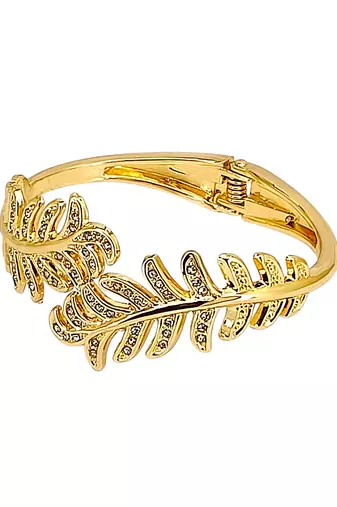 Gold plated leaf cz hinge cuff bracelet