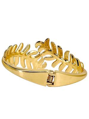 Gold plated leaf cz hinge cuff bracelet 4