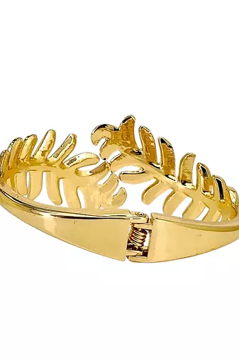 Gold plated leaf cz hinge cuff bracelet