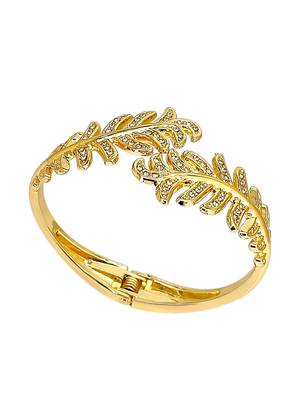 Gold plated leaf cz hinge cuff bracelet 5
