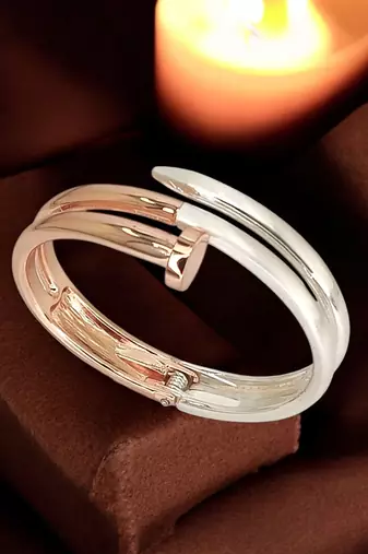 Rose gold & silver plated nail hinge cuff bracelet