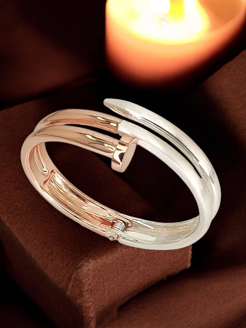 Rose gold & silver plated nail hinge cuff bracelet