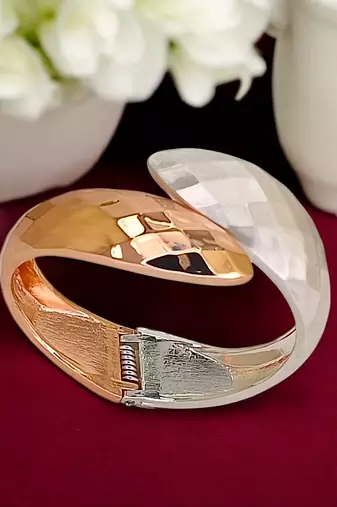 Rose gold & silver plated checkered cuff bracelet