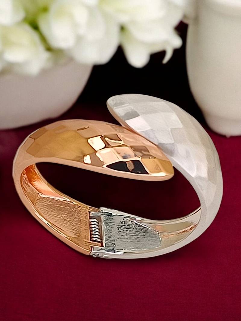 Rose gold & silver plated checkered cuff bracelet