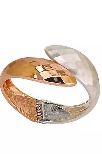 Rose gold & silver plated checkered cuff bracelet