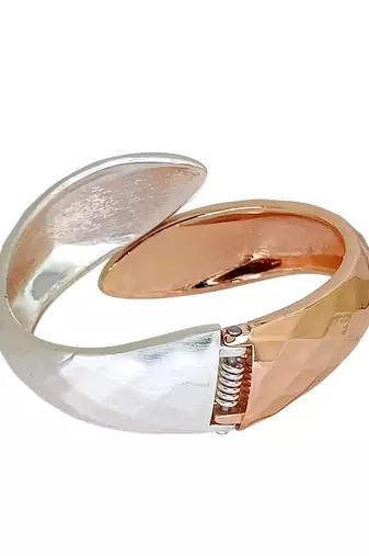 Rose gold & silver plated checkered cuff bracelet