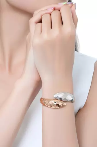Rose gold & silver plated checkered cuff bracelet